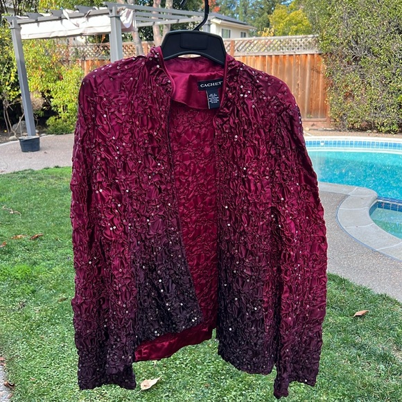 Cache Burgundy red evening jacket with sequins. XL - Picture 5 of 10